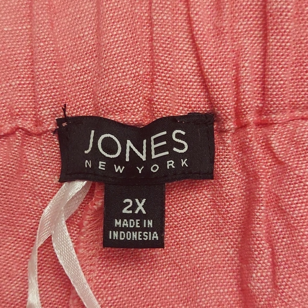 JONES NEW YORK 2X Pink Plus Size Pull On Chambray Linen Capri Pants - Picture 10 of 11